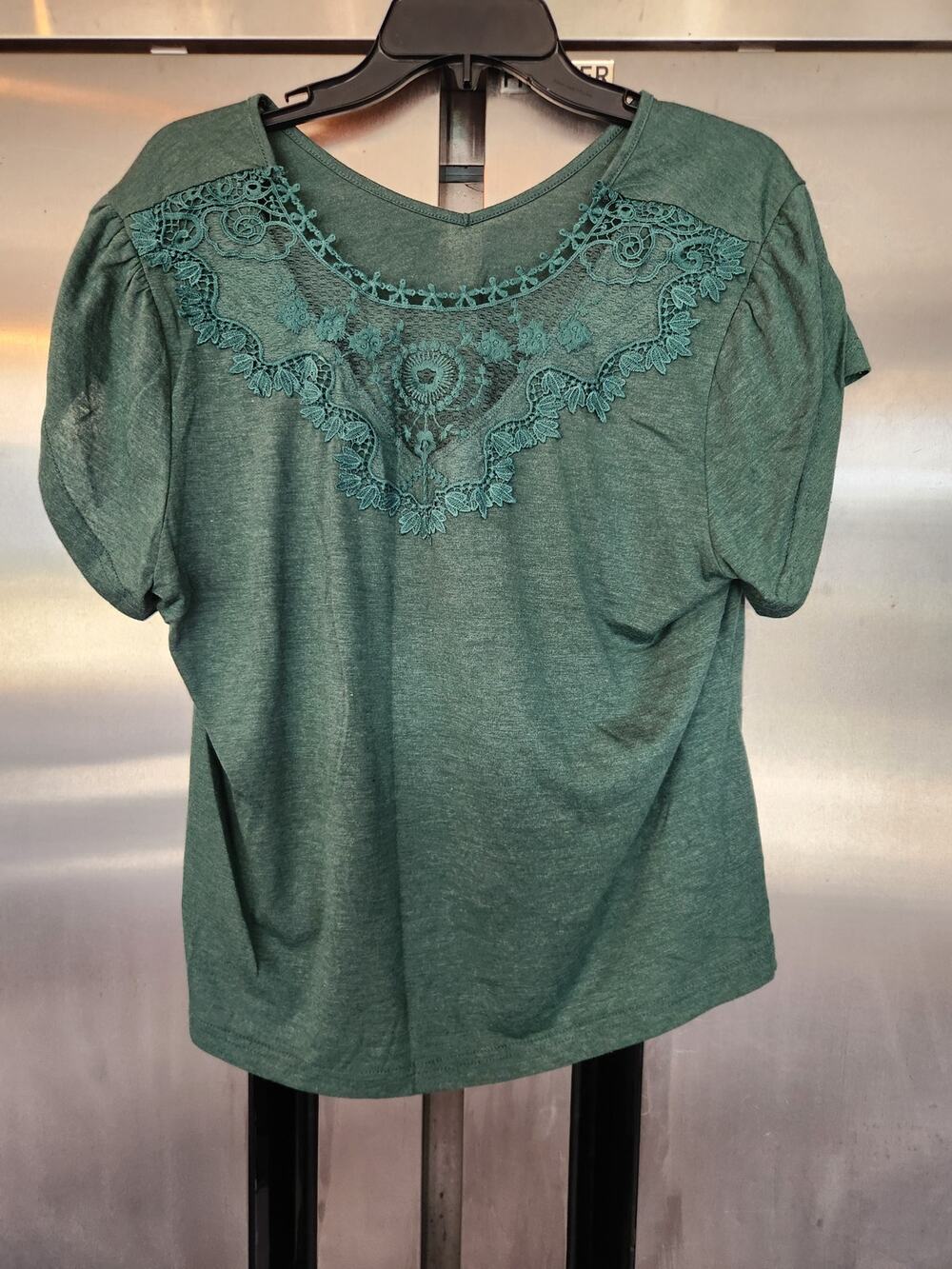 Shein Curve Green Heather Embroidered Short Sleeve Top Size 1XL
